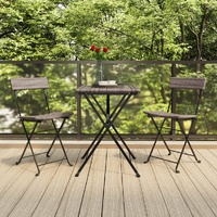 Folding Bistro Set Black Poly Rattan