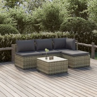 Garden Lounge Set with Cushions Grey Poly Rattan