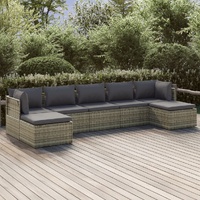 Garden Lounge Set with Cushions Grey Poly Rattan