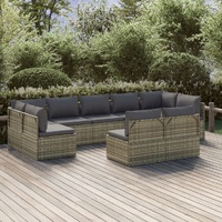 Garden Lounge Set with Cushions Grey Poly Rattan