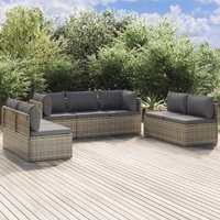 Garden Lounge Set with Cushions Grey Poly Rattan