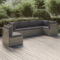 Garden Lounge Set with Cushions Grey Poly Rattan