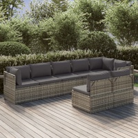 Garden Lounge Set with Cushions Grey Poly Rattan