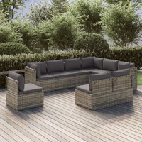 Garden Lounge Set with Cushions Grey Poly Rattan
