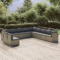 Garden Lounge Set with Cushions Grey Poly Rattan