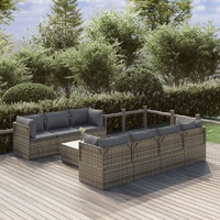 Garden Lounge Set with Cushions Grey Poly Rattan