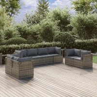 Garden Lounge Set with Cushions Grey Poly Rattan