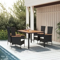 Garden Dining Set with Cushions Black Poly Rattan