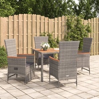 Garden Dining Set with Cushions Grey Poly Rattan
