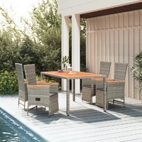 Garden Dining Set with Cushions Grey Poly Rattan