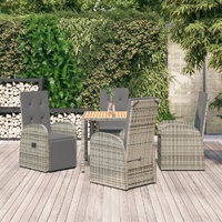 Garden Dining Set with Cushions Grey Poly Rattan
