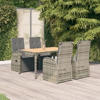 Garden Dining Set with Cushions Grey Poly Rattan