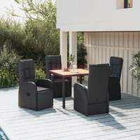 Garden Dining Set with Cushions Black Poly Rattan
