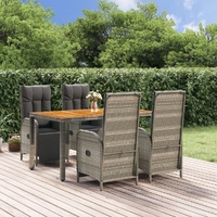 Garden Dining Set with Cushions Grey Poly Rattan