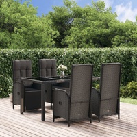 Garden Dining Set with Cushions Black Poly Rattan