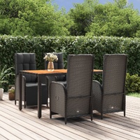 Garden Dining Set with Cushions Black Poly Rattan