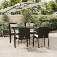 Garden Dining Set with Cushions Black Poly Rattan