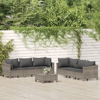 Garden Lounge Set with Cushions Grey Poly Rattan