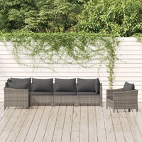 Garden Lounge Set with Cushions Grey Poly Rattan