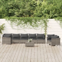 Garden Lounge Set with Cushions Grey Poly Rattan