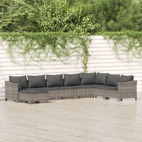 Garden Lounge Set with Cushions Grey Poly Rattan
