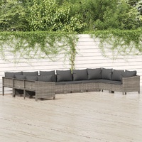 Garden Lounge Set with Cushions Grey Poly Rattan