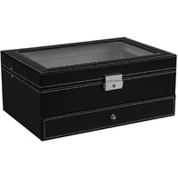 12 Slot PU Leather Lockable Watch and Jewelry Storage Boxes (Black)
