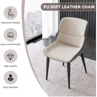Orange Brown Italian Minimal List Dining Chairs PU Retro Chair Cafe Kitchen Modern Metal Legs x2