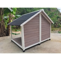 L Timber Pet Dog Kennel House Puppy Wooden Timber Cabin 130x105x100cm Grey