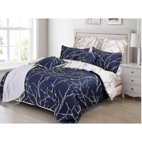 Tree Reversible Queen Size Blue Duvet Quilt Cover Set