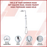 WELS 8" Rain Shower Head Set Square Dual Heads Faucet High Pressure Hand Held