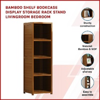 Bamboo 4-Shelf Bookcase – Adjustable Display Storage Rack Stand for Living Room, Bedroom, Office or Home Organisation