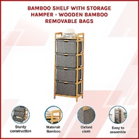 Bamboo Shelf with Storage Hamper – Wooden Organiser with 4 Laundry Bags