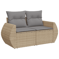 3 Piece Garden Sofa Set with Cushions Beige Poly Rattan