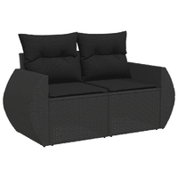 3 Piece Garden Sofa Set with Cushions Black Poly Rattan