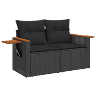 10 Piece Garden Sofa Set with Cushions Black Poly Rattan