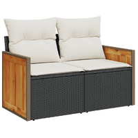 7 Piece Garden Sofa Set with Cushions Black Poly Rattan