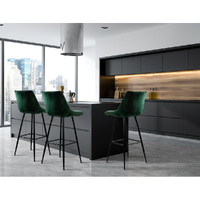 2x Bar Stools Velvet Chairs Green