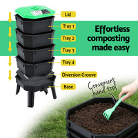 Gardeon Compost Bin 4-Tray Stackable Worm Farm Composter with Liquid Fertiliser Tap