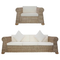 Sofa Set with Cushions Natural Rattan