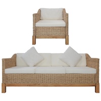 Sofa Set with Cushions Natural Rattan