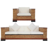 Sofa Set with Cushions Brown Natural Rattan