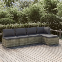 Garden Lounge Set with Cushions Grey Poly Rattan