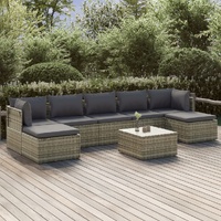 Garden Lounge Set with Cushions Grey Poly Rattan