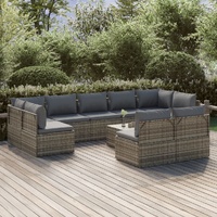 Garden Lounge Set with Cushions Grey Poly Rattan