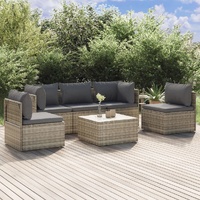 Garden Lounge Set with Cushions Grey Poly Rattan