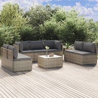 Garden Lounge Set with Cushions Grey Poly Rattan