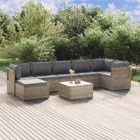 Garden Lounge Set with Cushions Grey Poly Rattan