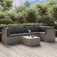 Garden Lounge Set with Cushions Grey Poly Rattan