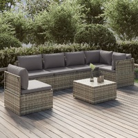 Garden Lounge Set with Cushions Grey Poly Rattan